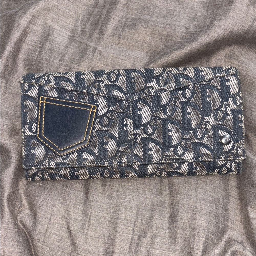 Long Flap Beige and Navy Dior Wallet